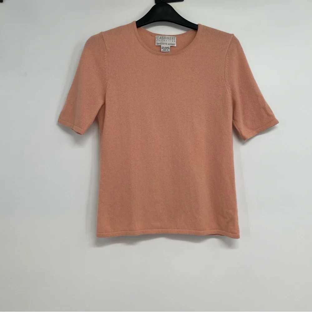 Cashmere Collection Saks Fifth Avenue Short Sleeve Top Size S Dusty Coral - Picture 1 of 7